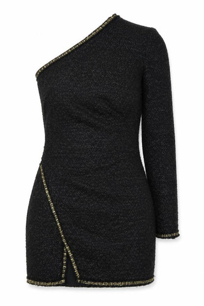 Zara Womens Black Acrylic Bodycon Size 4 One Shoulder Zip