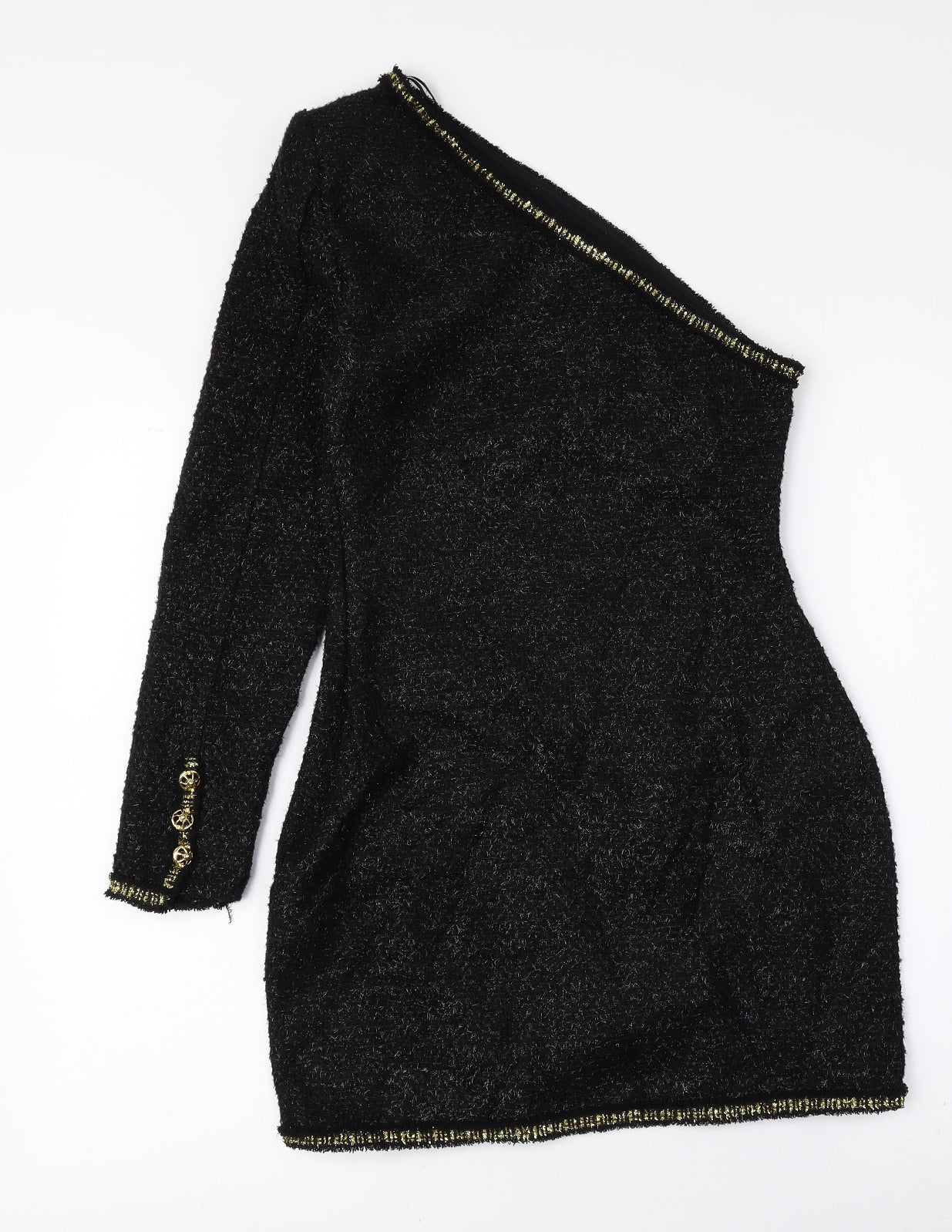 Zara Womens Black Acrylic Bodycon Size 4 One Shoulder Zip