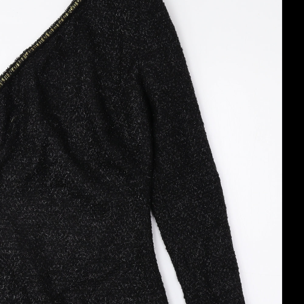 Zara Womens Black Acrylic Bodycon Size 4 One Shoulder Zip