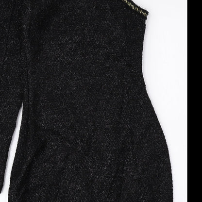 Zara Womens Black Acrylic Bodycon Size 4 One Shoulder Zip