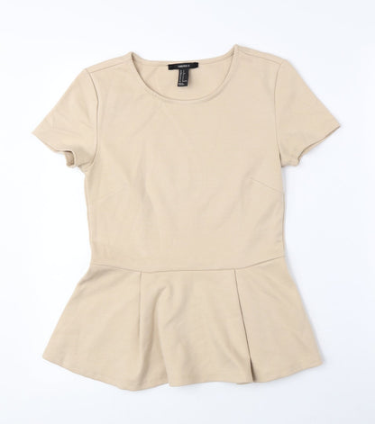 FOREVER 21 Womens Beige Polyester Basic Blouse Size S Crew Neck