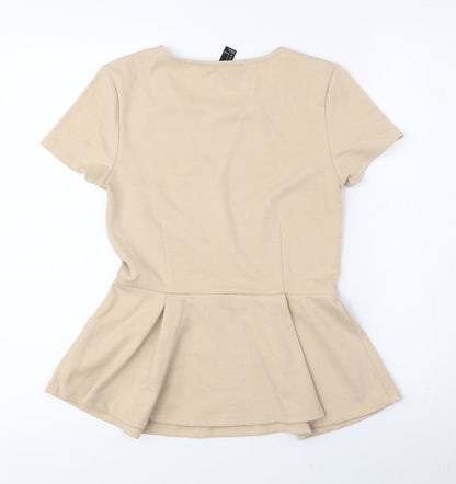 FOREVER 21 Womens Beige Polyester Basic Blouse Size S Crew Neck