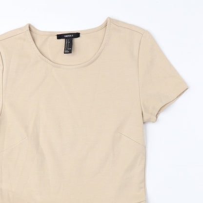 FOREVER 21 Womens Beige Polyester Basic Blouse Size S Crew Neck