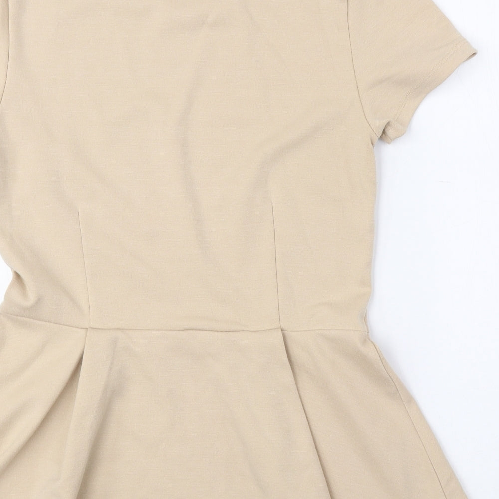 FOREVER 21 Womens Beige Polyester Basic Blouse Size S Crew Neck