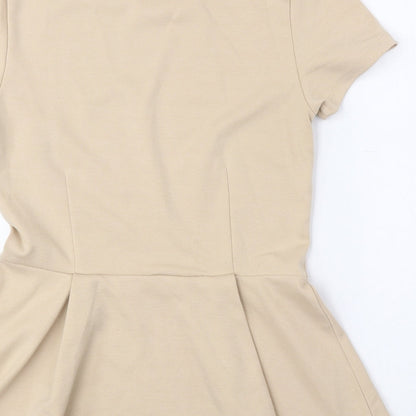 FOREVER 21 Womens Beige Polyester Basic Blouse Size S Crew Neck