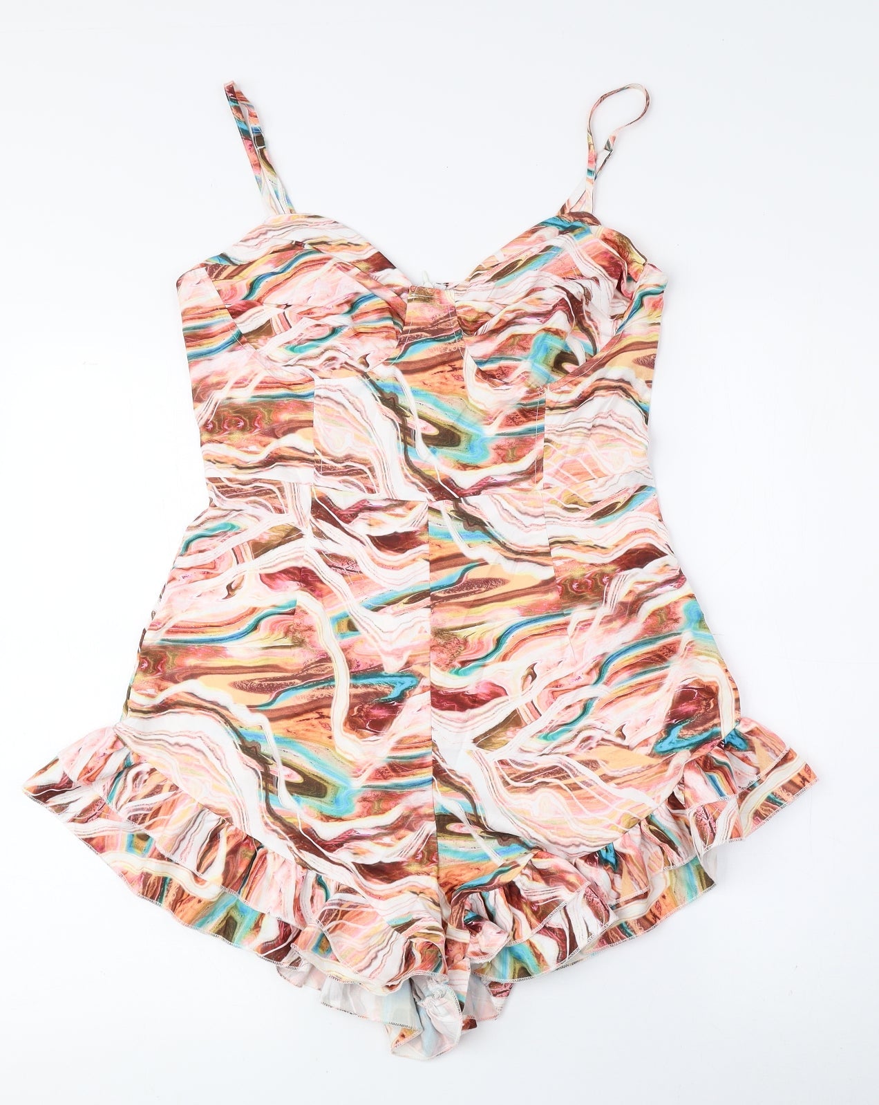 PRETTYLITTLETHING Womens Multicoloured Geometric Polyester Playsuit One-Piece Size 10 Pullover