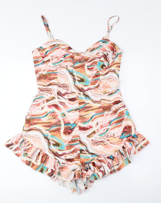 PRETTYLITTLETHING Womens Multicoloured Geometric Polyester Playsuit One-Piece Size 10 Pullover