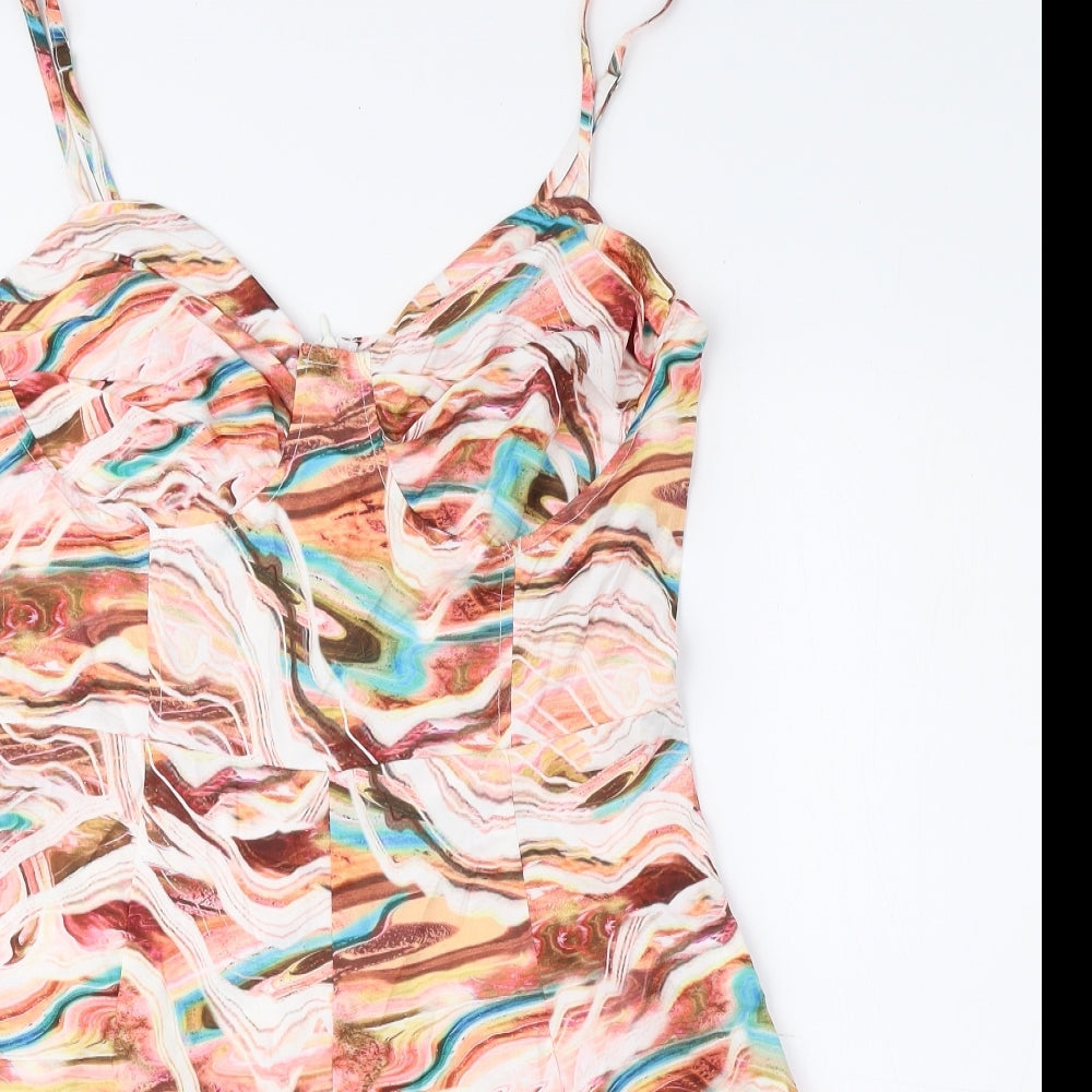 PRETTYLITTLETHING Womens Multicoloured Geometric Polyester Playsuit One-Piece Size 10 Pullover