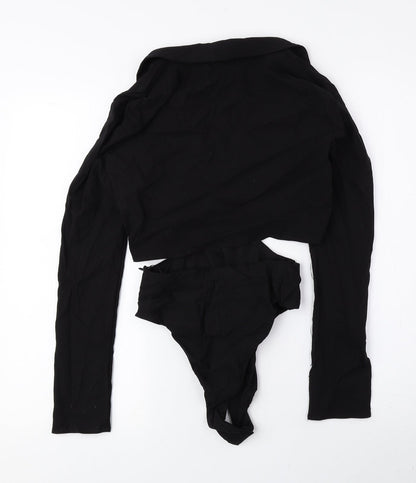 Zara Womens Black Polyester Bodysuit One-Piece Size S Snap