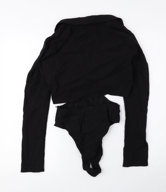 Zara Womens Black Polyester Bodysuit One-Piece Size S Snap