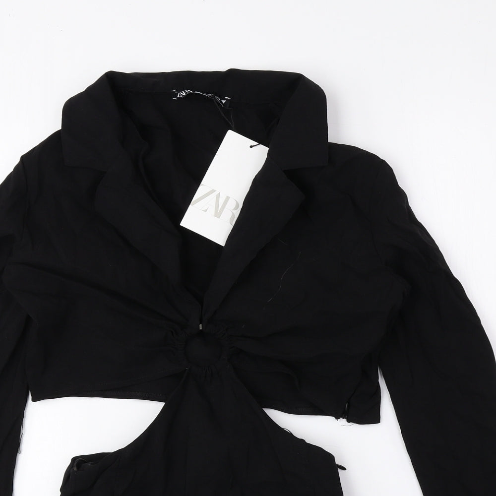 Zara Womens Black Polyester Bodysuit One-Piece Size S Snap