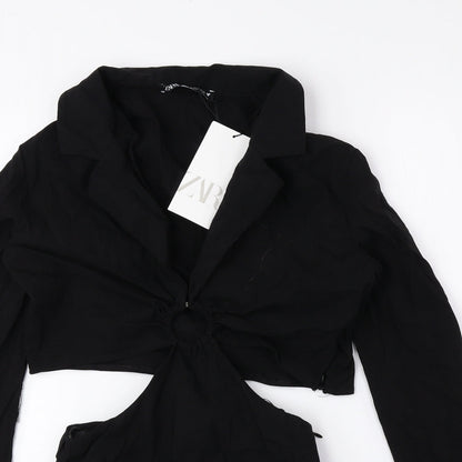 Zara Womens Black Polyester Bodysuit One-Piece Size S Snap