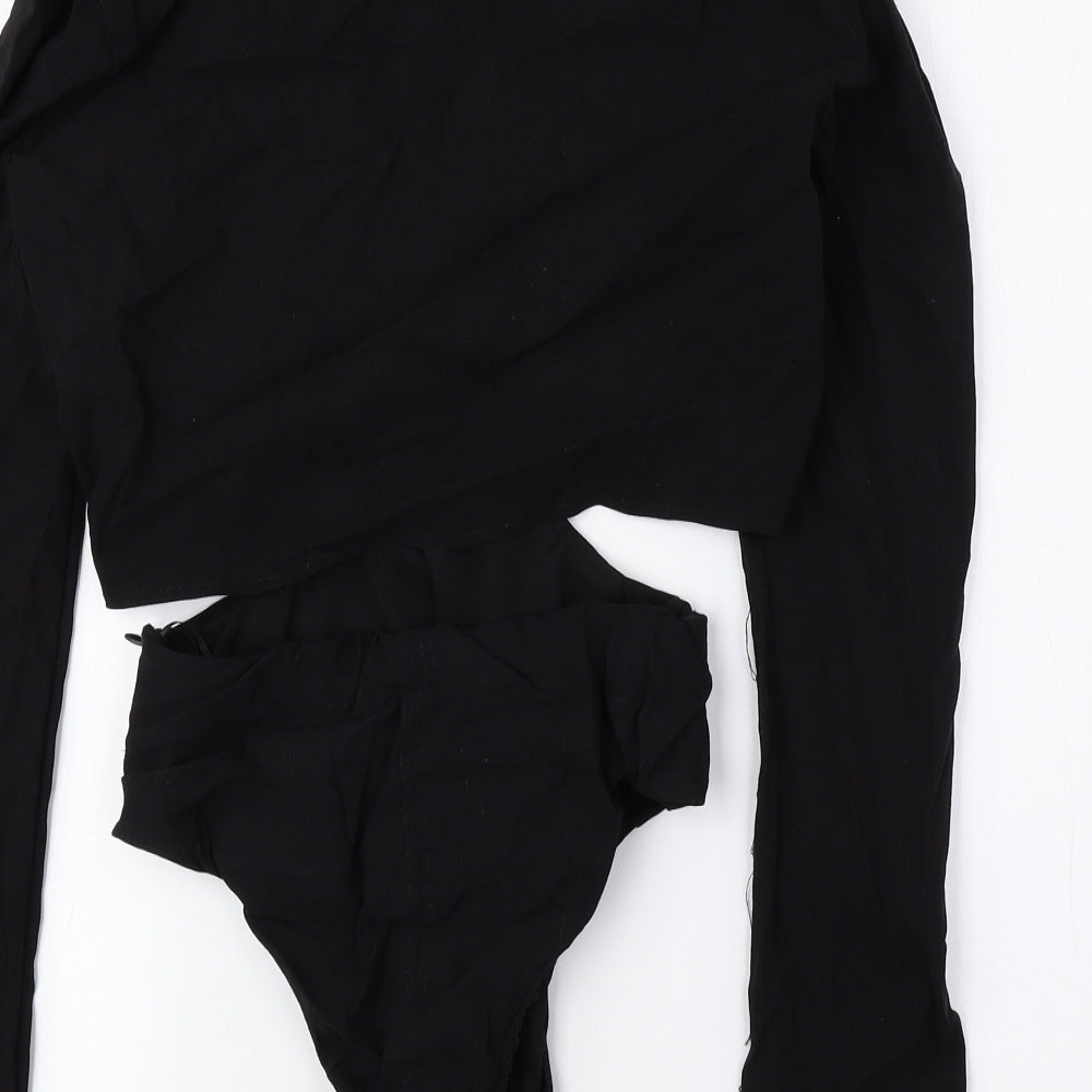 Zara Womens Black Polyester Bodysuit One-Piece Size S Snap