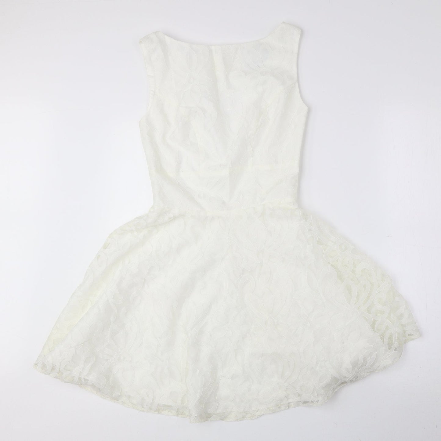 ASOS Womens Ivory Geometric Polyester Fit & Flare Size 8 Boat Neck Zip - Petite