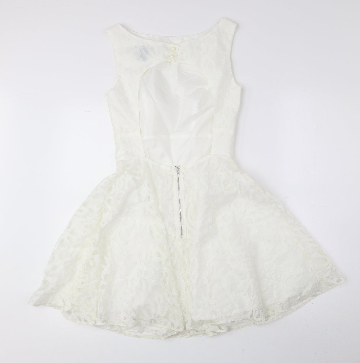 ASOS Womens Ivory Geometric Polyester Fit & Flare Size 8 Boat Neck Zip - Petite
