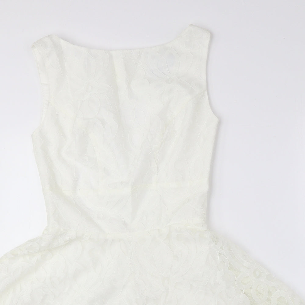ASOS Womens Ivory Geometric Polyester Fit & Flare Size 8 Boat Neck Zip - Petite