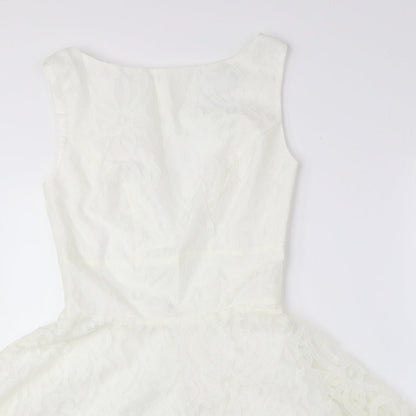 ASOS Womens Ivory Geometric Polyester Fit & Flare Size 8 Boat Neck Zip - Petite