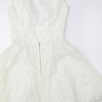 ASOS Womens Ivory Geometric Polyester Fit & Flare Size 8 Boat Neck Zip - Petite