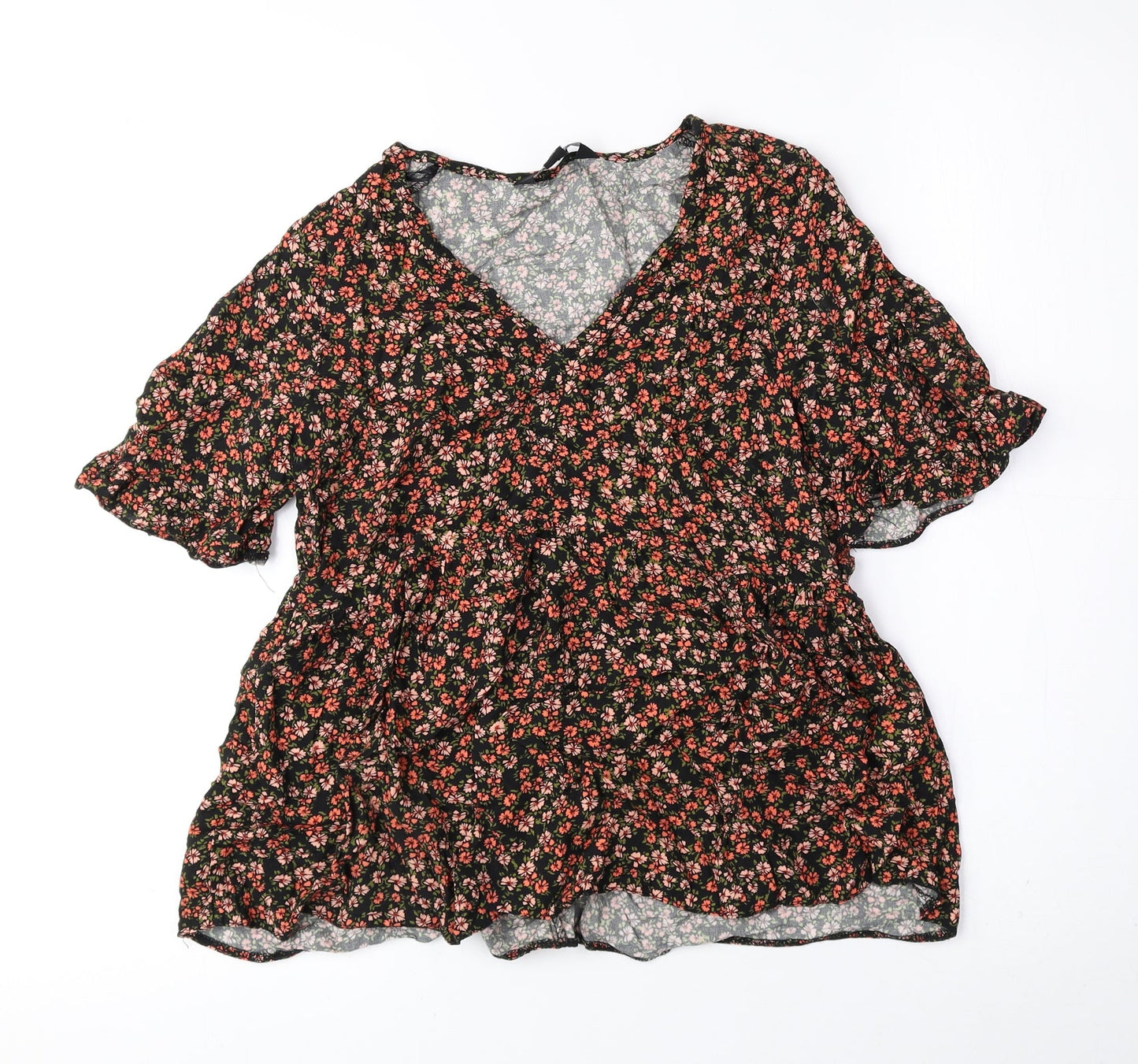 New Look Womens Multicoloured Floral Viscose Basic Blouse Size 10 V-Neck
