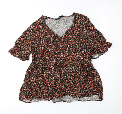 New Look Womens Multicoloured Floral Viscose Basic Blouse Size 10 V-Neck