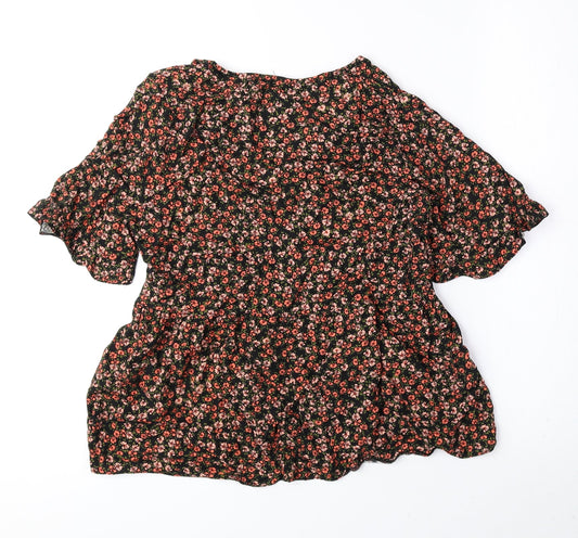 New Look Womens Multicoloured Floral Viscose Basic Blouse Size 10 V-Neck