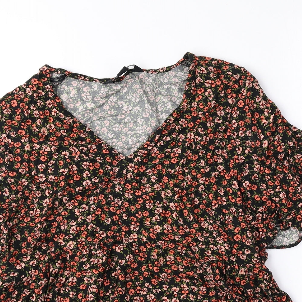 New Look Womens Multicoloured Floral Viscose Basic Blouse Size 10 V-Neck