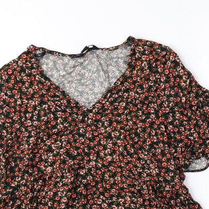 New Look Womens Multicoloured Floral Viscose Basic Blouse Size 10 V-Neck