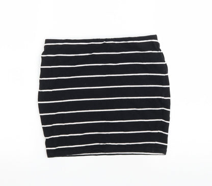 New Look Womens Black Striped Polyester Bandage Skirt Size 10 Drawstring
