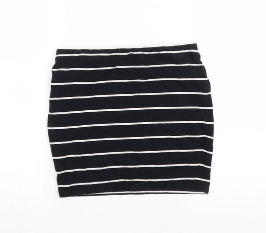 New Look Womens Black Striped Polyester Bandage Skirt Size 10 Drawstring
