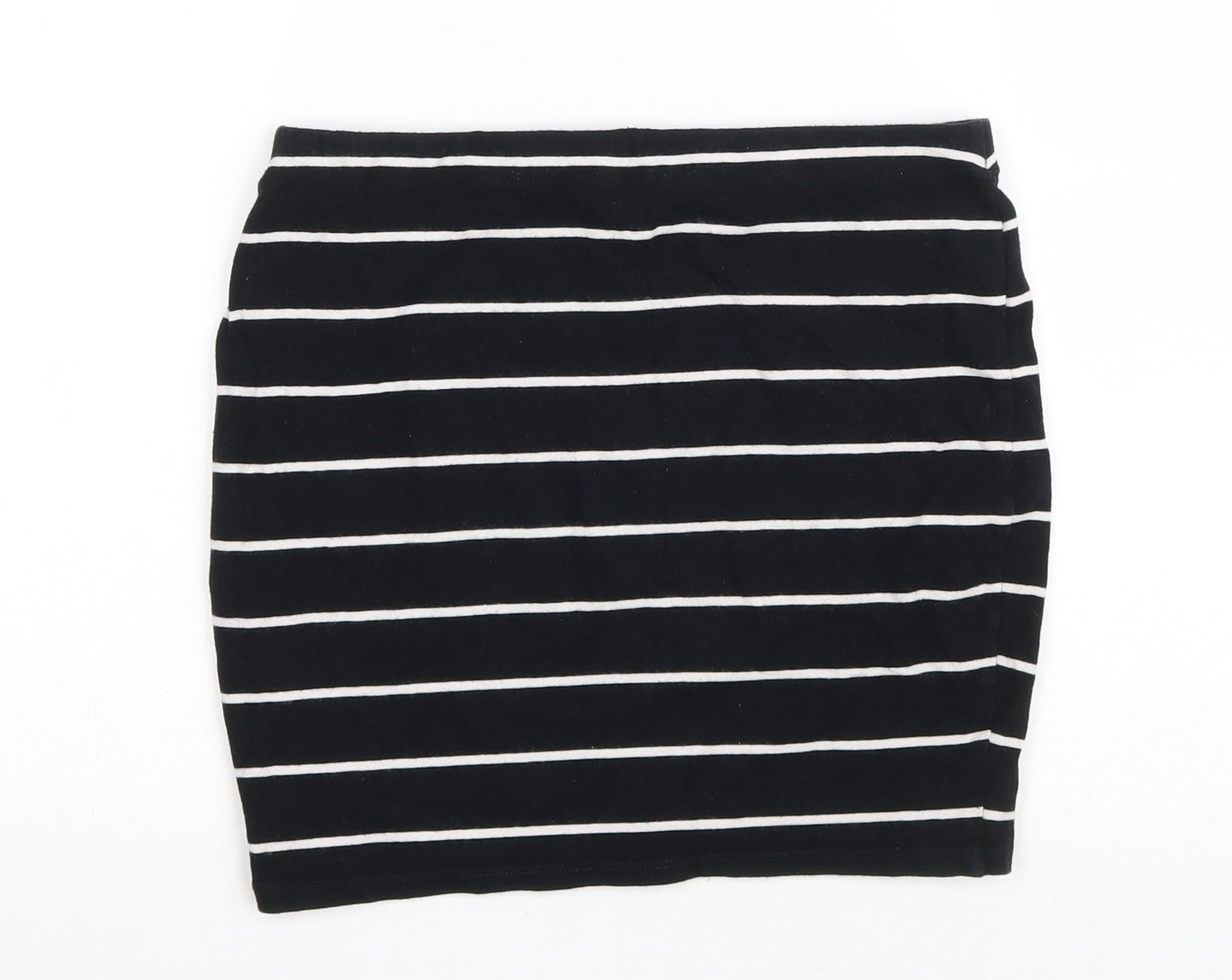 New Look Womens Black Striped Polyester Bandage Skirt Size 10 Drawstring
