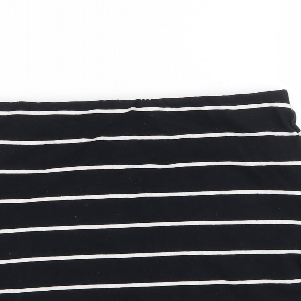 New Look Womens Black Striped Polyester Bandage Skirt Size 10 Drawstring
