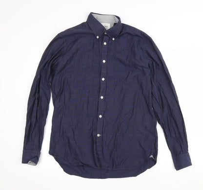 Thomas Mayes Mens Blue Polyester Button-Up Size M Collared Button