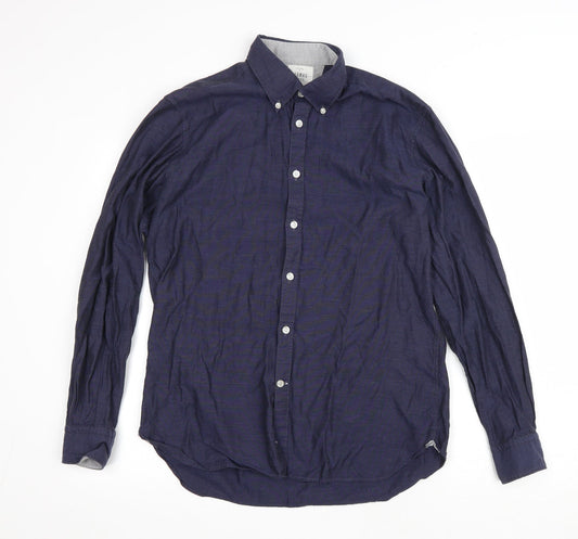 Thomas Mayes Mens Blue Polyester Button-Up Size M Collared Button