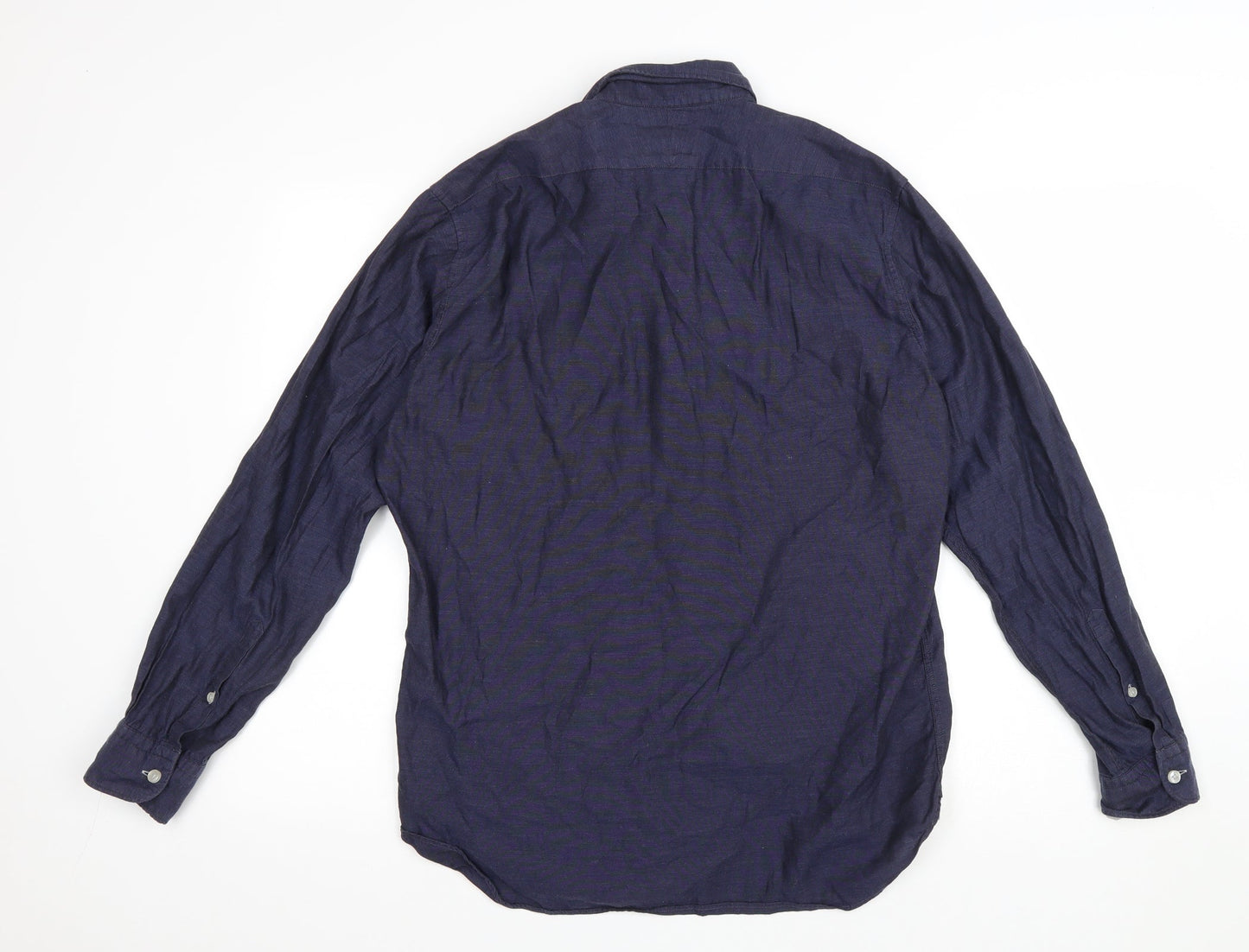 Thomas Mayes Mens Blue Polyester Button-Up Size M Collared Button