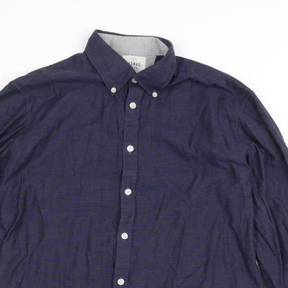 Thomas Mayes Mens Blue Polyester Button-Up Size M Collared Button