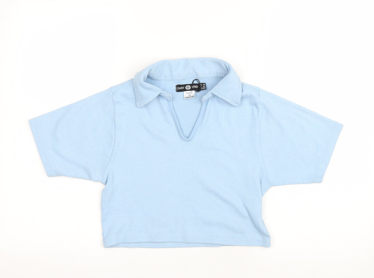 Daisy Street Womens Blue Cotton Cropped T-Shirt Size 14 V-Neck