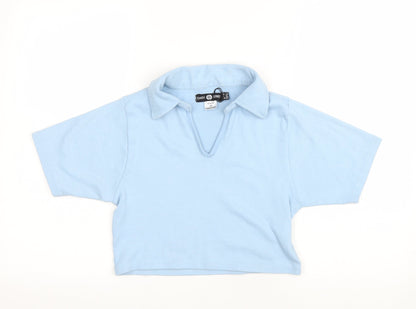 Daisy Street Womens Blue Cotton Cropped T-Shirt Size 14 V-Neck