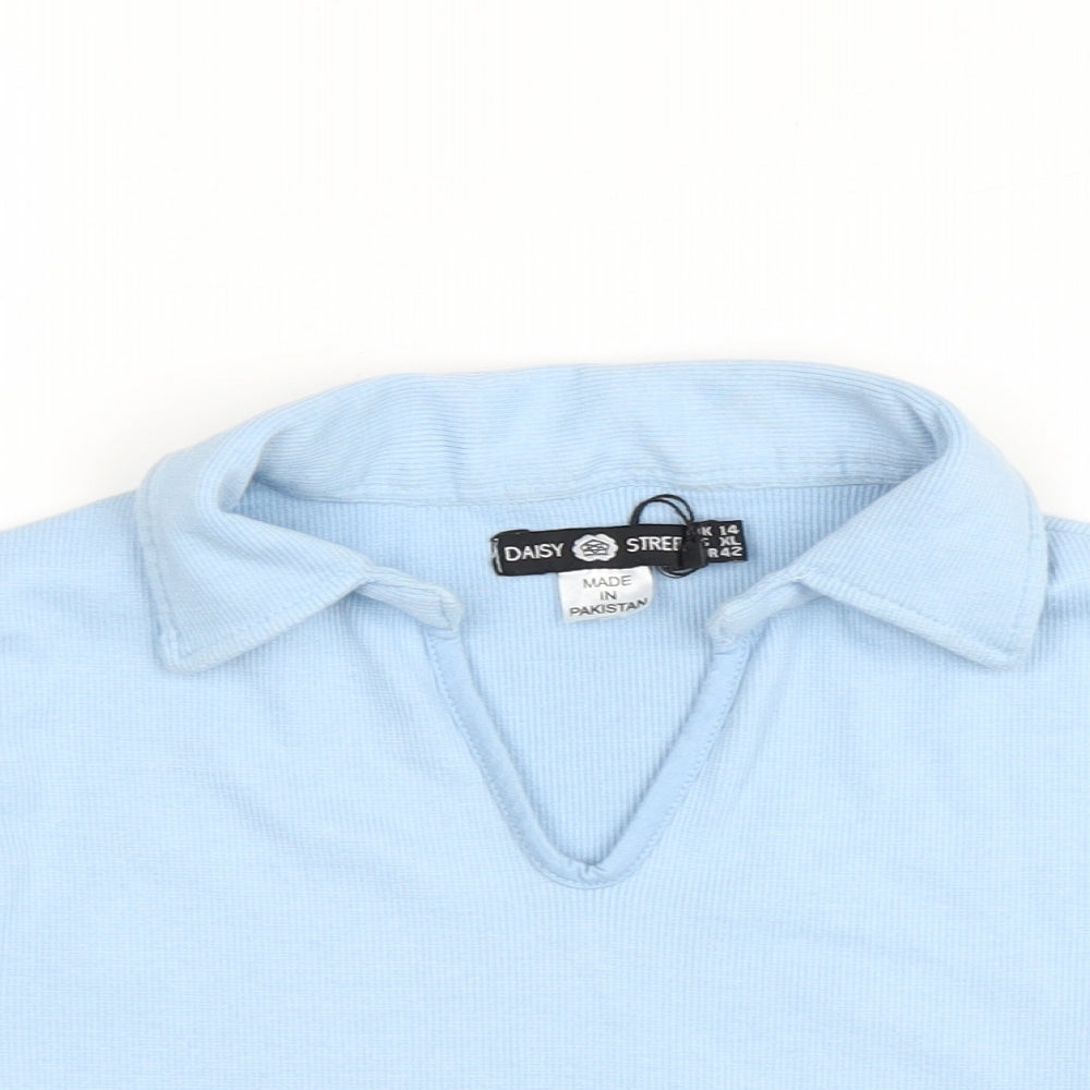 Daisy Street Womens Blue Cotton Cropped T-Shirt Size 14 V-Neck
