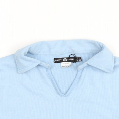 Daisy Street Womens Blue Cotton Cropped T-Shirt Size 14 V-Neck