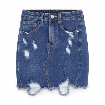 PRETTYLITTLETHING Womens Blue Polyester Mini Skirt Size 6 Zip - Distressed
