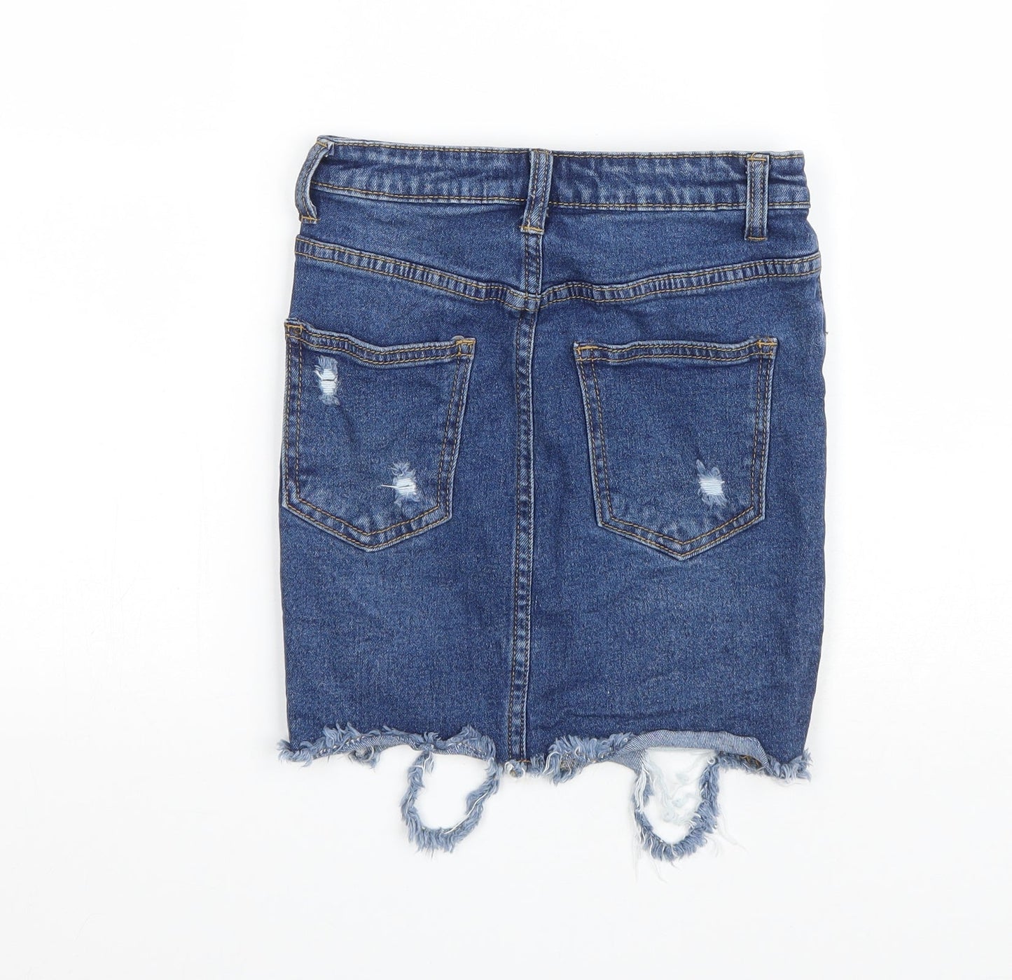 PRETTYLITTLETHING Womens Blue Polyester Mini Skirt Size 6 Zip - Distressed