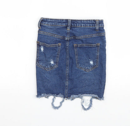 PRETTYLITTLETHING Womens Blue Polyester Mini Skirt Size 6 Zip - Distressed