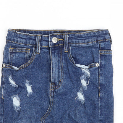 PRETTYLITTLETHING Womens Blue Polyester Mini Skirt Size 6 Zip - Distressed