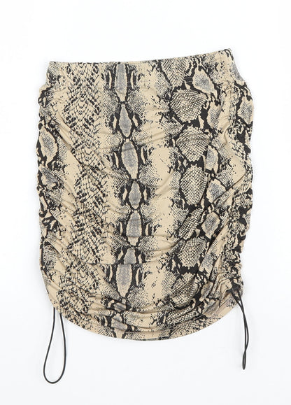PRETTYLITTLETHING Womens Brown Animal Print Polyester Mini Skirt Size 8 Drawstring - Ruched