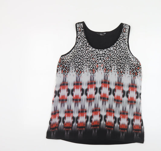 F&F Womens Black Geometric Polyester Basic Tank Size 14 Scoop Neck