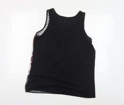 F&F Womens Black Geometric Polyester Basic Tank Size 14 Scoop Neck