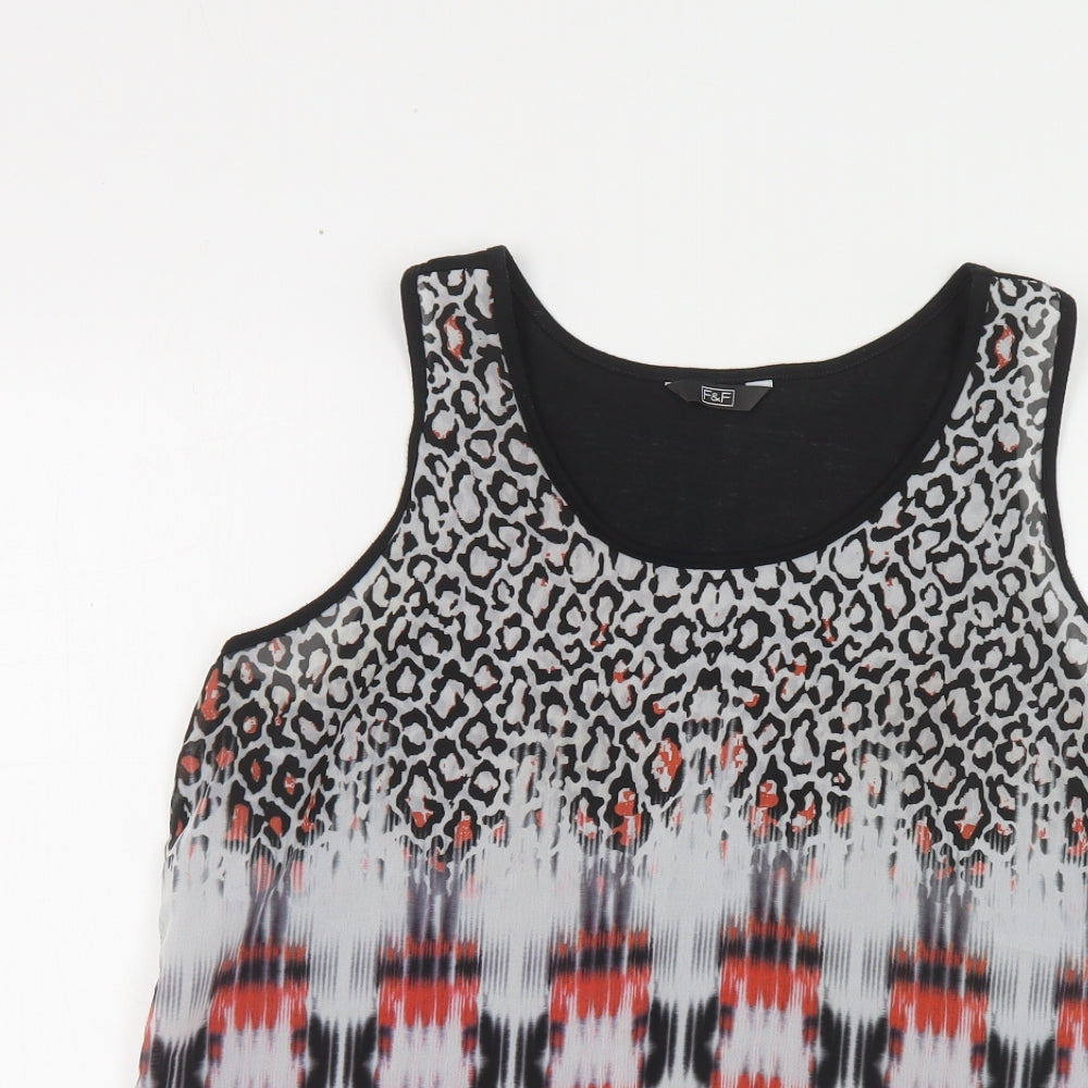 F&F Womens Black Geometric Polyester Basic Tank Size 14 Scoop Neck