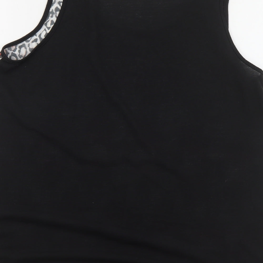 F&F Womens Black Geometric Polyester Basic Tank Size 14 Scoop Neck