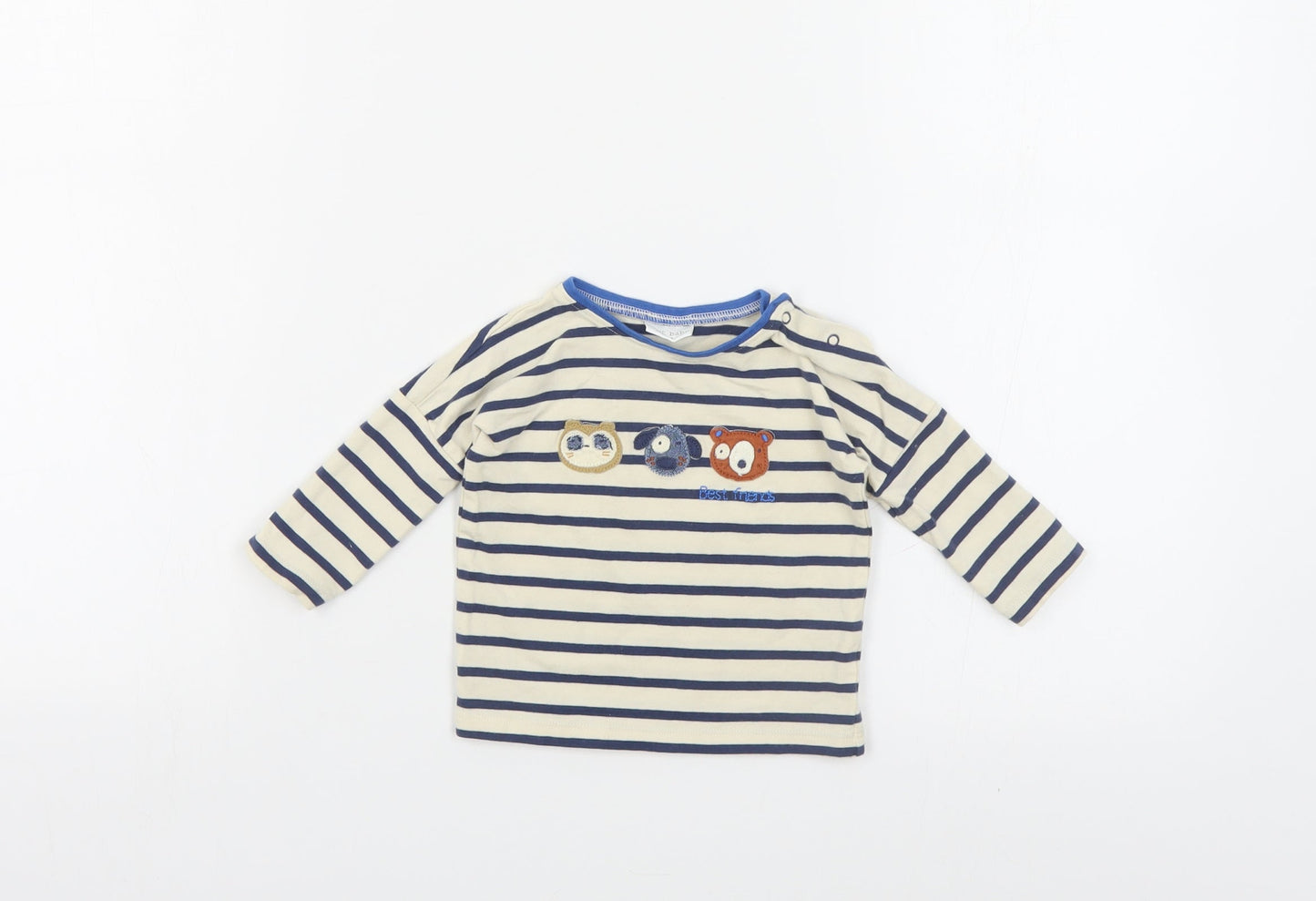 NEXT Baby Beige Striped Cotton Pullover Polo Size 3-6 Months Crew Neck Snap - Cute Animals