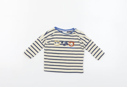 NEXT Baby Beige Striped Cotton Pullover Polo Size 3-6 Months Crew Neck Snap - Cute Animals